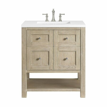 JAMES MARTIN VANITIES 30'' Single Vanity, Whitewashed Oak w/ 3 CM White Zeus Quartz Top 330-V30-WWO-3WZ